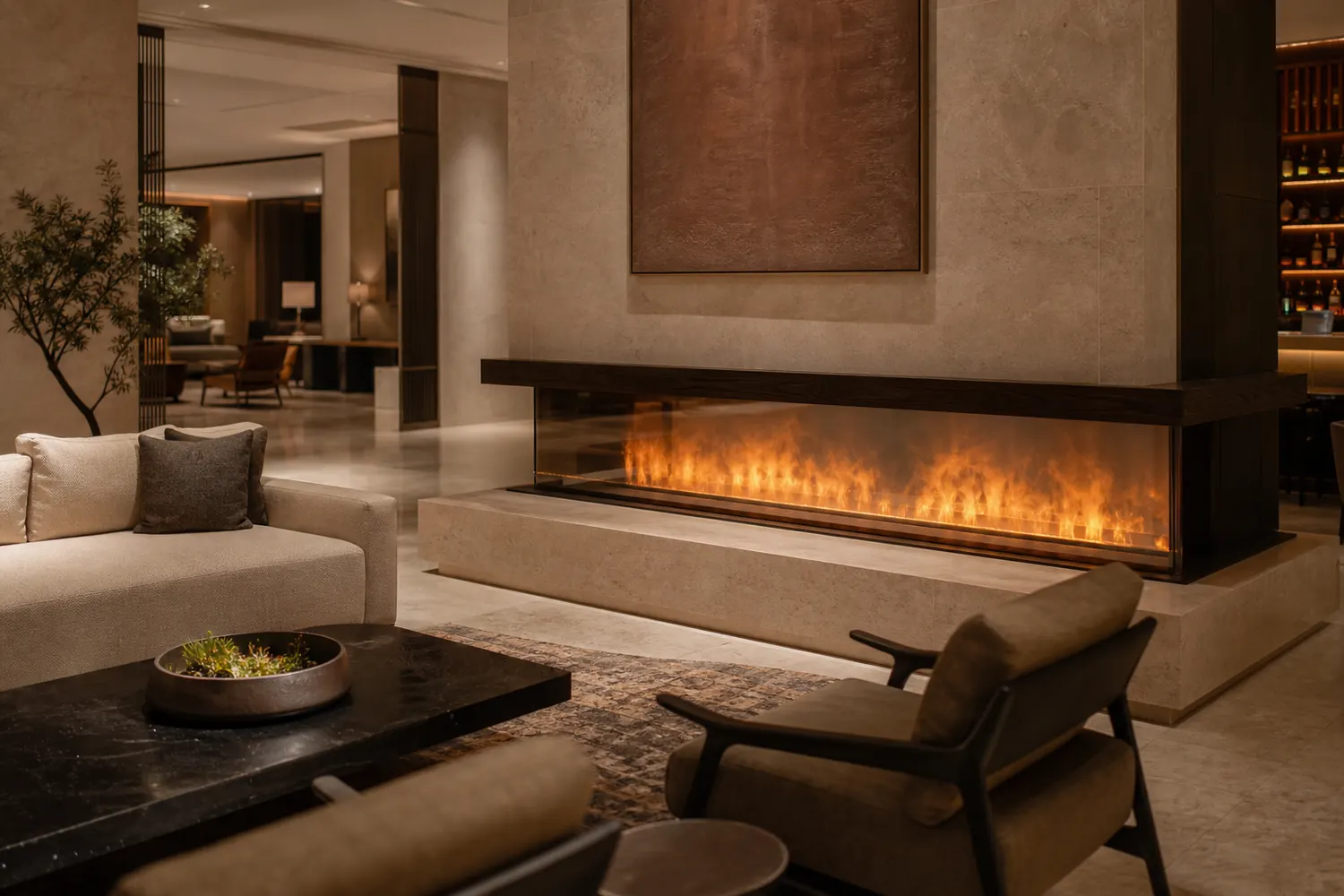 Luxury Hotel Lobby Fireplace